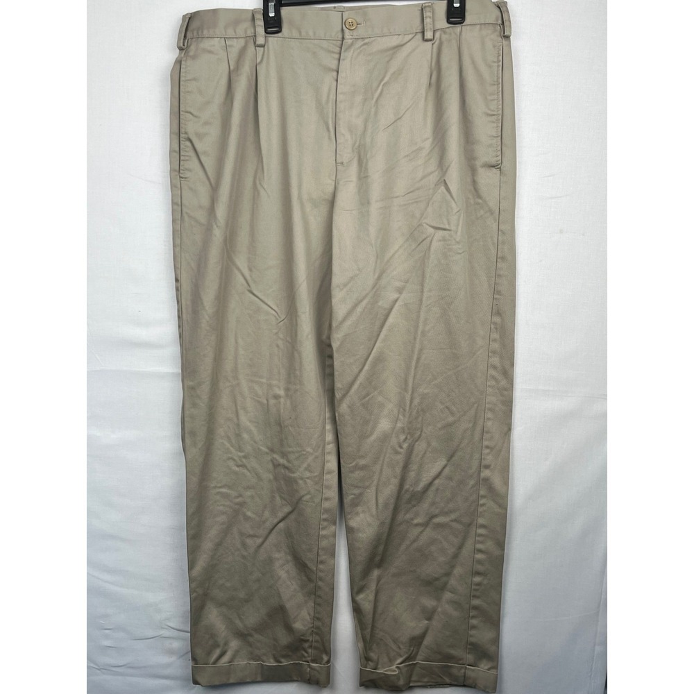IZOD American Chino Mens 38x32 Khaki‎ Tan Pleated Cuffed Classic Fit Pants